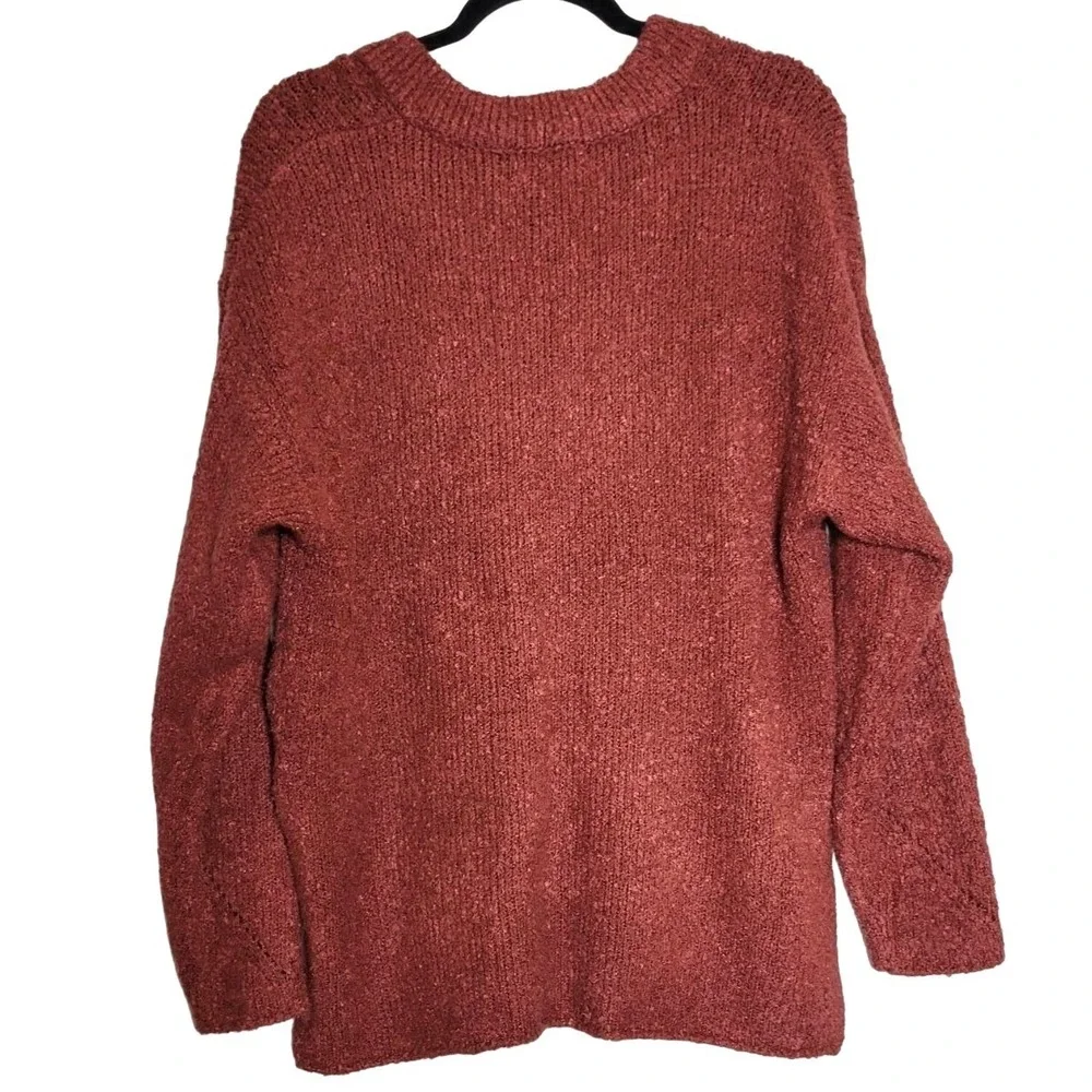 Urban‎ Outfitters V-Neck Sweater Oversized Side Slit Small Burgundy Knit Top
